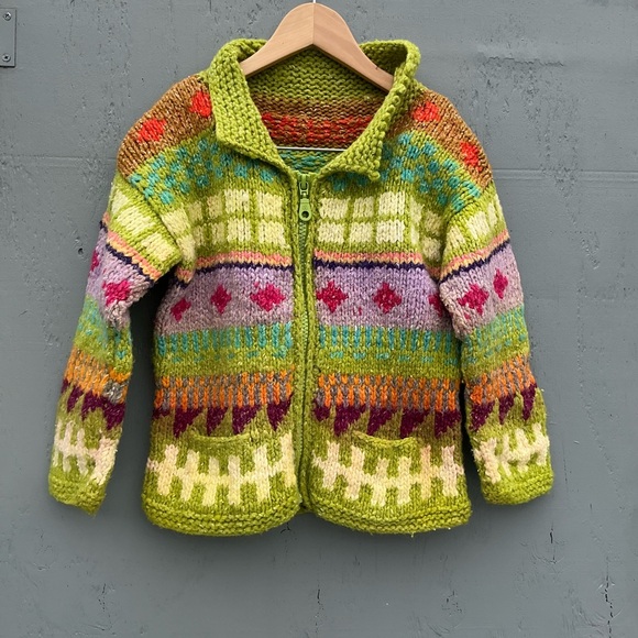 Other - Vintage Chunky knite Cardigan Sweaters Colorful Knit Zip-Up Sweater Kids Unisex